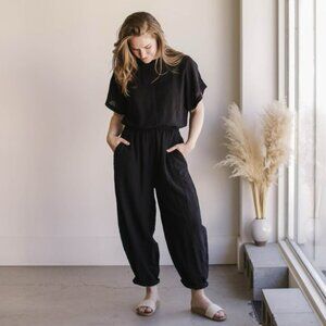 Black Crane Easy Gauze Cotton Jumpsuit